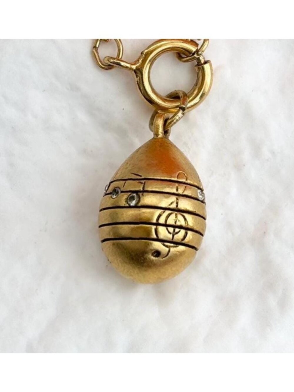 Joan Rivers Music Symbol Carved Gold Toned Rhinestone Vintage Pendant | Charm
